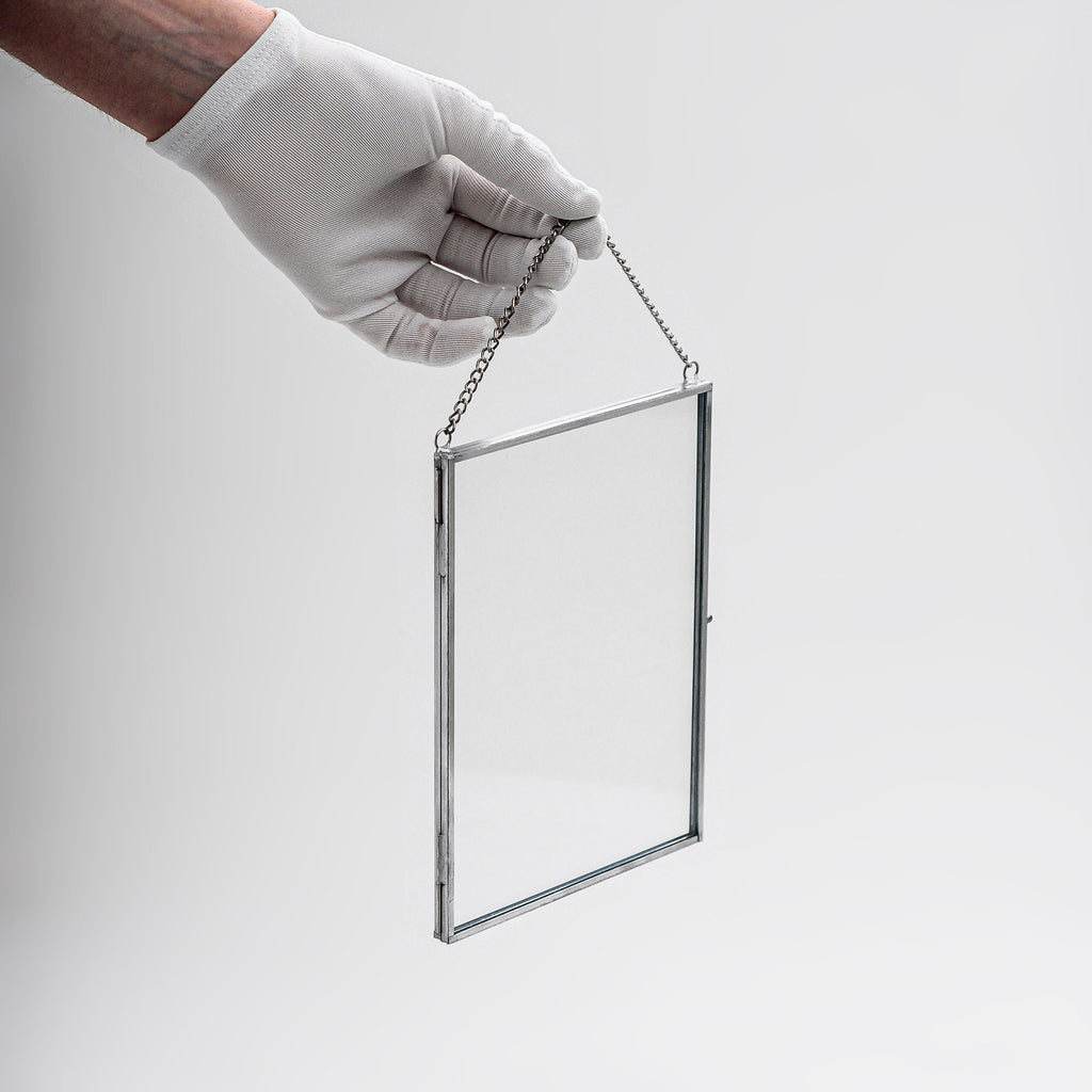 8x6" Floating Glass Frame Silver Wall Hanging Photo Picture Double Bilderrahmen Vertical Pretty Perfect For Pressed Flower Arrangement