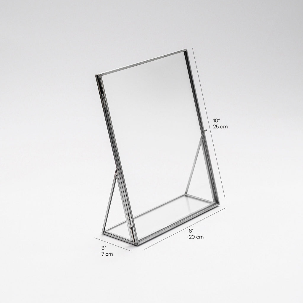 10x8" Floating Glass Frame Silver Desktop Photo Picture Double Tabletop Bilderrahmen Vertical Pretty Perfect For Pressed Flower Arrangement