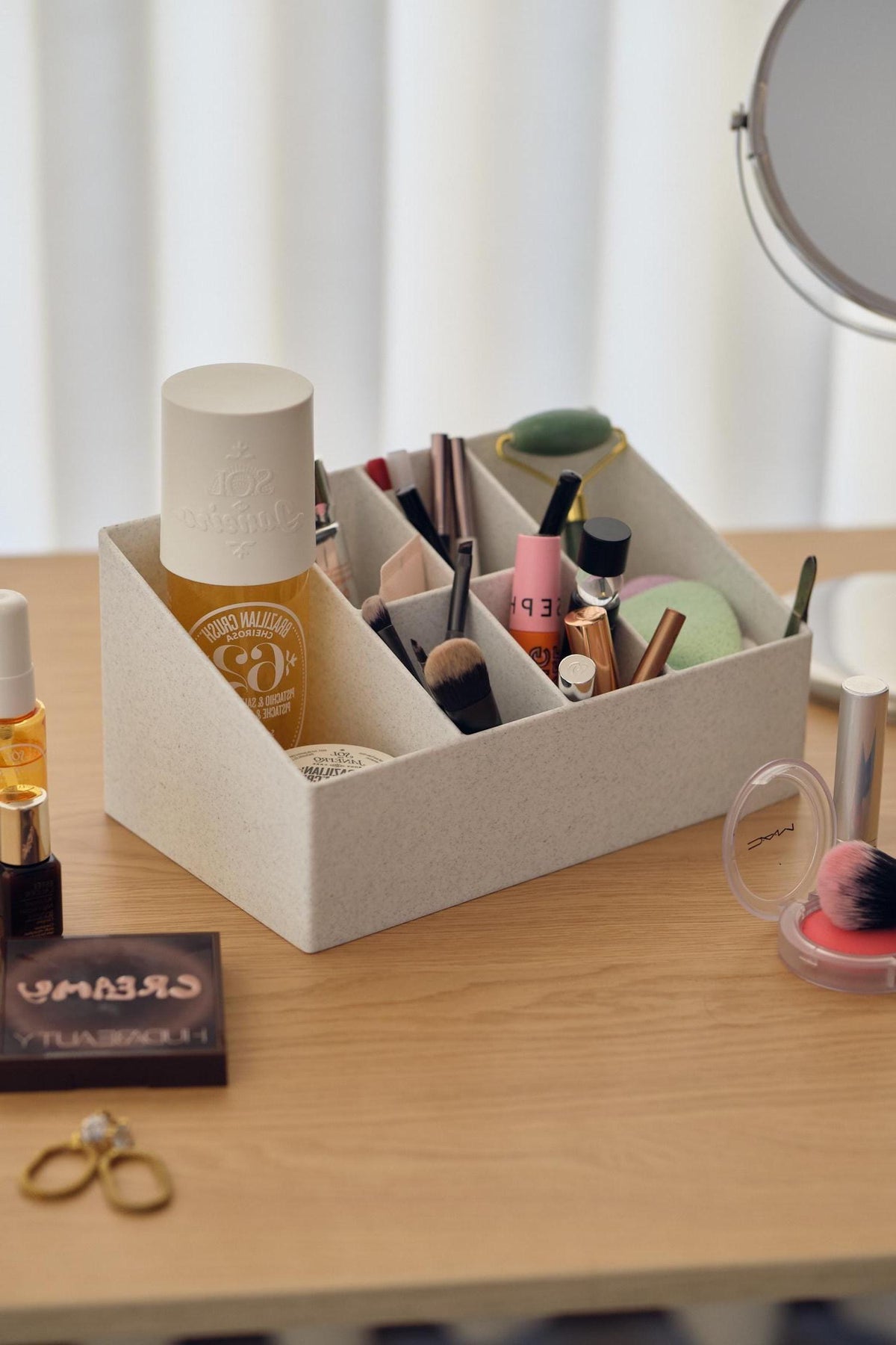 3D Printed Marble Makeup Organizer, PLA Vanity Storage, Angled Cosmetic and Skincare Holder, Minimal Desk Organizer