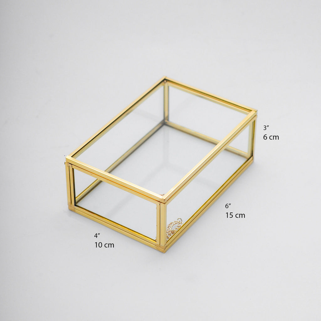 Ring Jewelry Accessories Box Glass Brass Gold 6x4x2" Christmas Gift