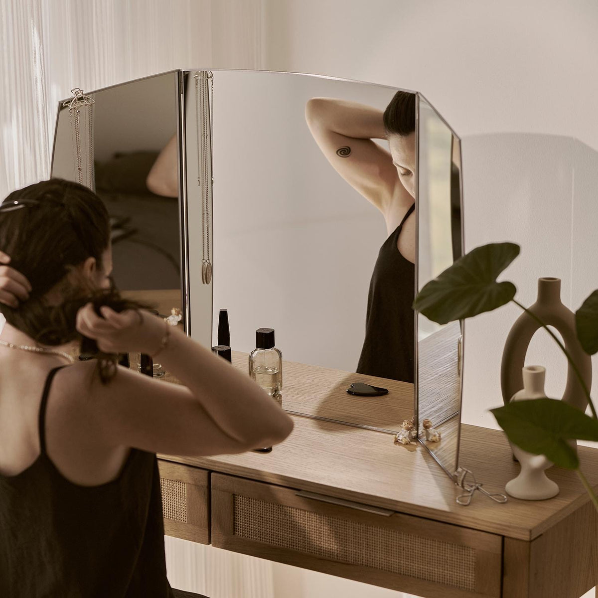 36x24" | Vanity Makeup Mirror | Silver Desktop | Decorative | Tabletop Desk | Scandinavian | Portable Bedroom | Bohemian Modern