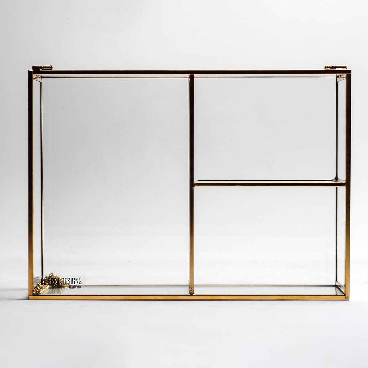 Jewelry Watch Organizer Box Accessories Makeup Gold Brass Glass Wedding Keepsake Geometric Card Reception 12x8x3" Christmas Gift