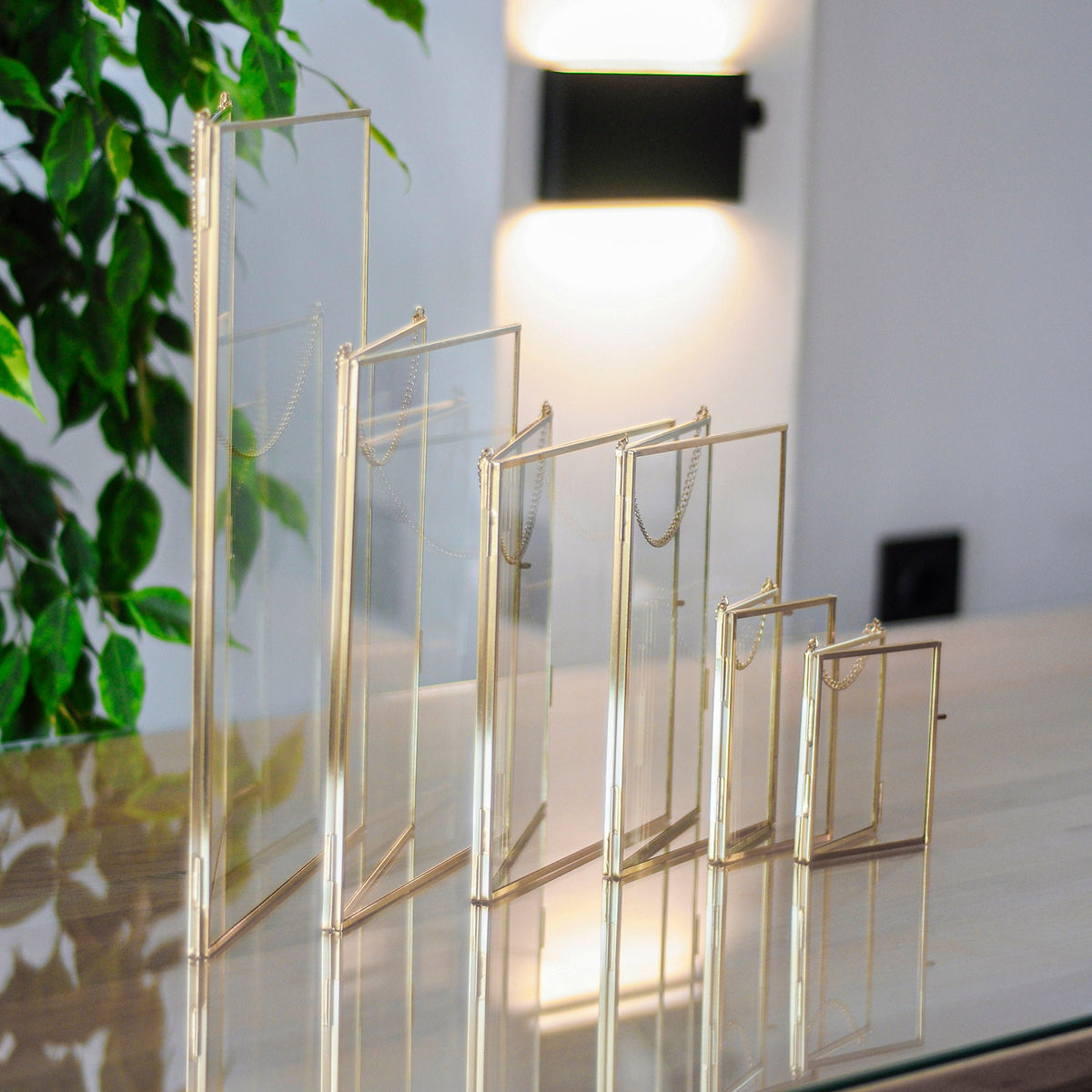6 Pc Floating Glass Frame Brass Gold Wall Hanging Photo Picture Double Bilderrahmen Vertical Pretty Perfect For Pressed Flower Arrangement