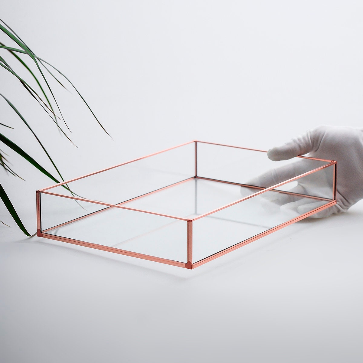 Tray Glass Copper Rose Gold Brass Black Makeup Organizer Perfect Home Decor Elegant Stylish Design