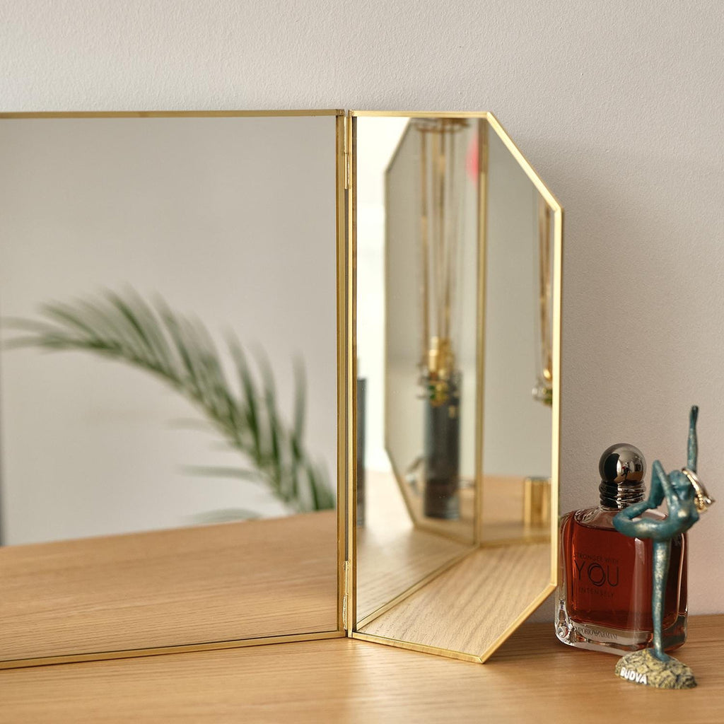 24x12" Vanity Makeup Mirror Brass Desktop Tabletop  Desk Gold Decorative Scandinavian Portable Bedroom Bohemian Modern Decor Christmas Gift