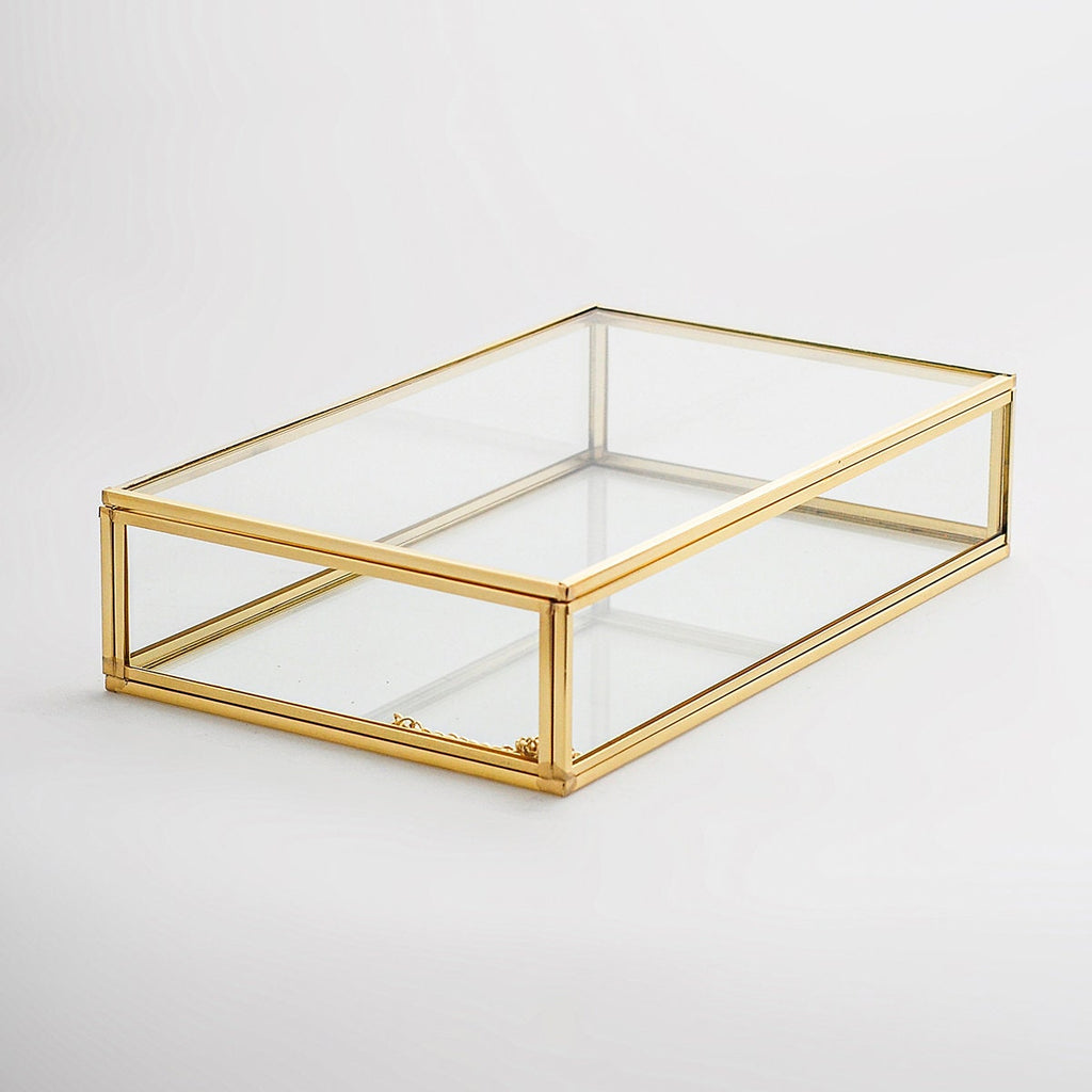 10x6x2"Display Case Glass Photo Box Brass Gold Card Customizable Personalizable Jewelry Wedding Bouquet Keepsake Organizer Christmas Gift