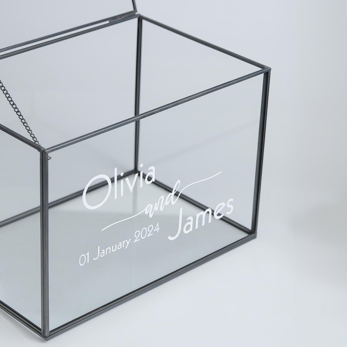 12x8x8" Wedding Card Box Glass Personalized Anthracite Black Memory Photo Gift Display Case Customizable Gold Brass Silver Copper Rose