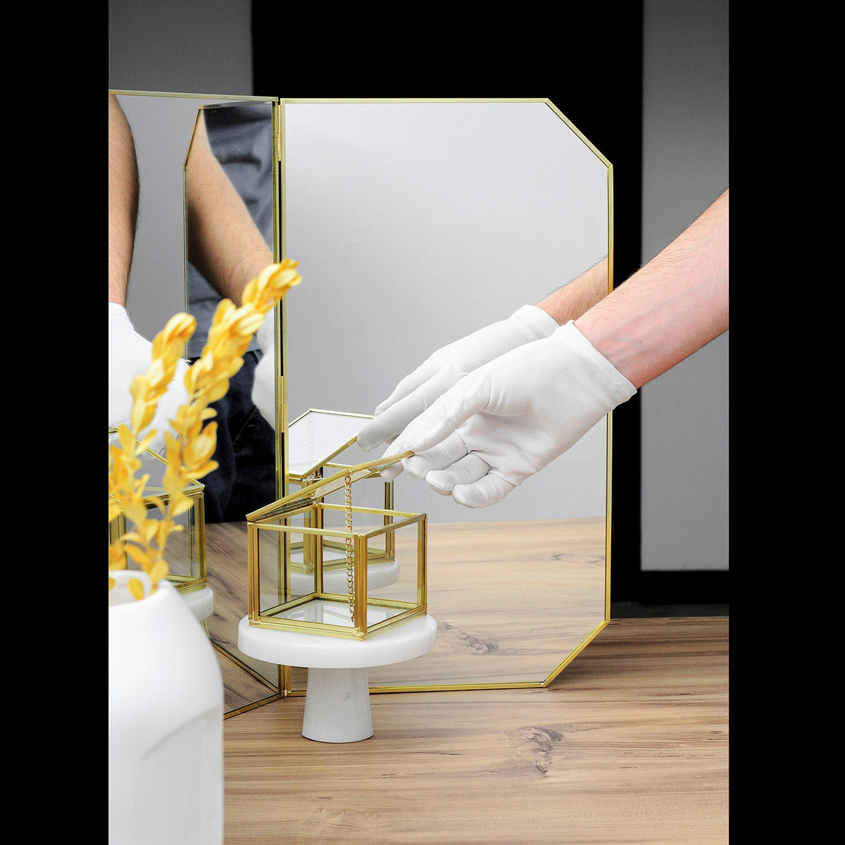 40x18" Vanity Makeup Mirror Brass Desktop Tabletop  Desk Gold Decorative Scandinavian Portable Bedroom Bohemian Modern Decor Christmas Gift