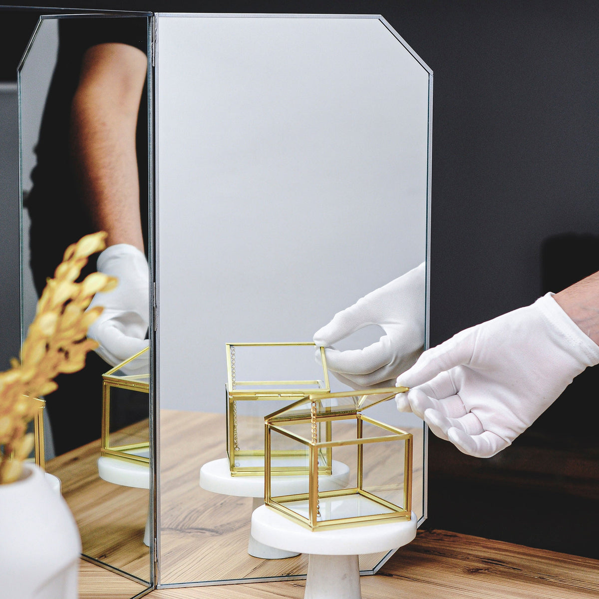 40x18" Vanity Makeup Mirror Silver Desktop Tabletop  Desk Decorative Scandinavian Portable Bedroom Bohemian Modern Decor Christmas Gift