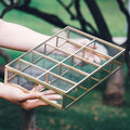 Jewelry Watch Organizer Box Accessories Makeup Gold Brass Glass Wedding Keepsake Geometric Card Reception 12x8x2"