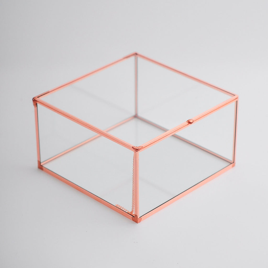 6x6x3" Display Case Glass Photo Box Copper Rose Card Customizable Personalizable Jewelry Wedding Bouquet Keepsake Organizer Christmas Gift