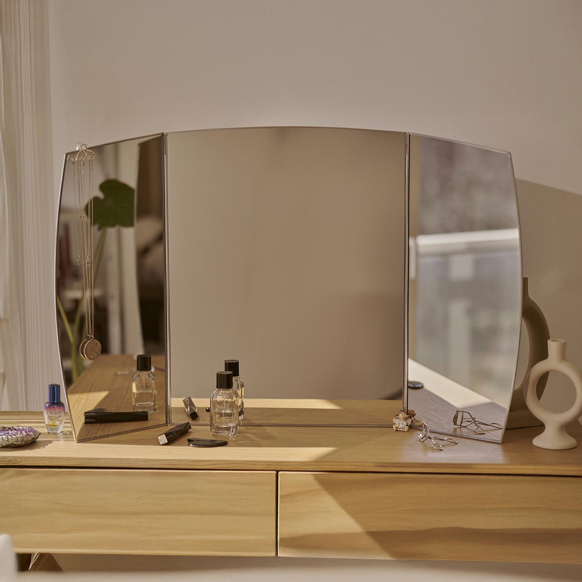 36x24" | Vanity Makeup Mirror | Silver Desktop | Decorative | Tabletop Desk | Scandinavian | Portable Bedroom | Bohemian Modern