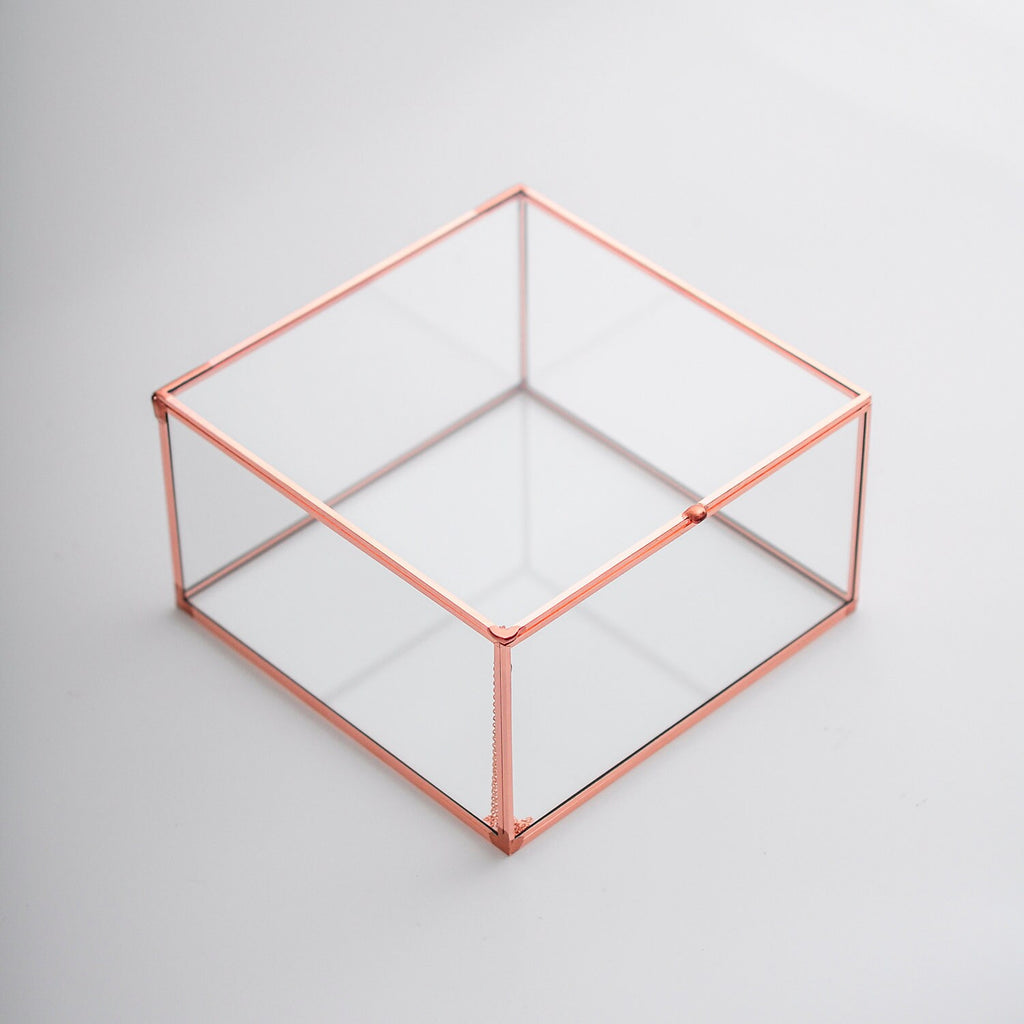 6x6x3" Display Case Glass Photo Box Copper Rose Card Customizable Personalizable Jewelry Wedding Bouquet Keepsake Organizer Christmas Gift