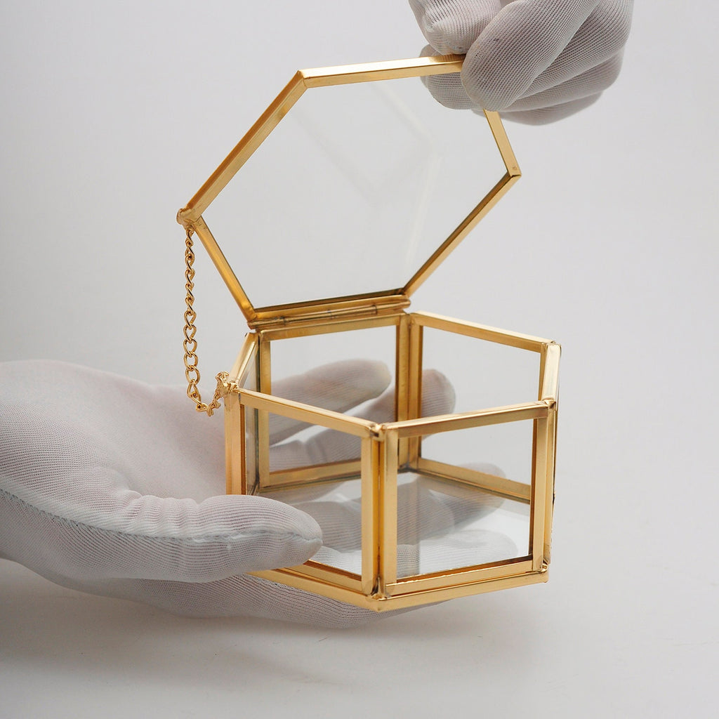 Ring Jewelry Accessories Box Glass Brass Gold 5x4x2" Christmas Gift