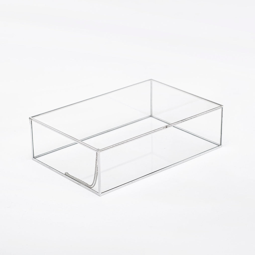 12x8x3" Display Case Glass Photo Box Silver Card Customizable Personalizable Jewelry Wedding Bouquet Keepsake Organizer Christmas Gift