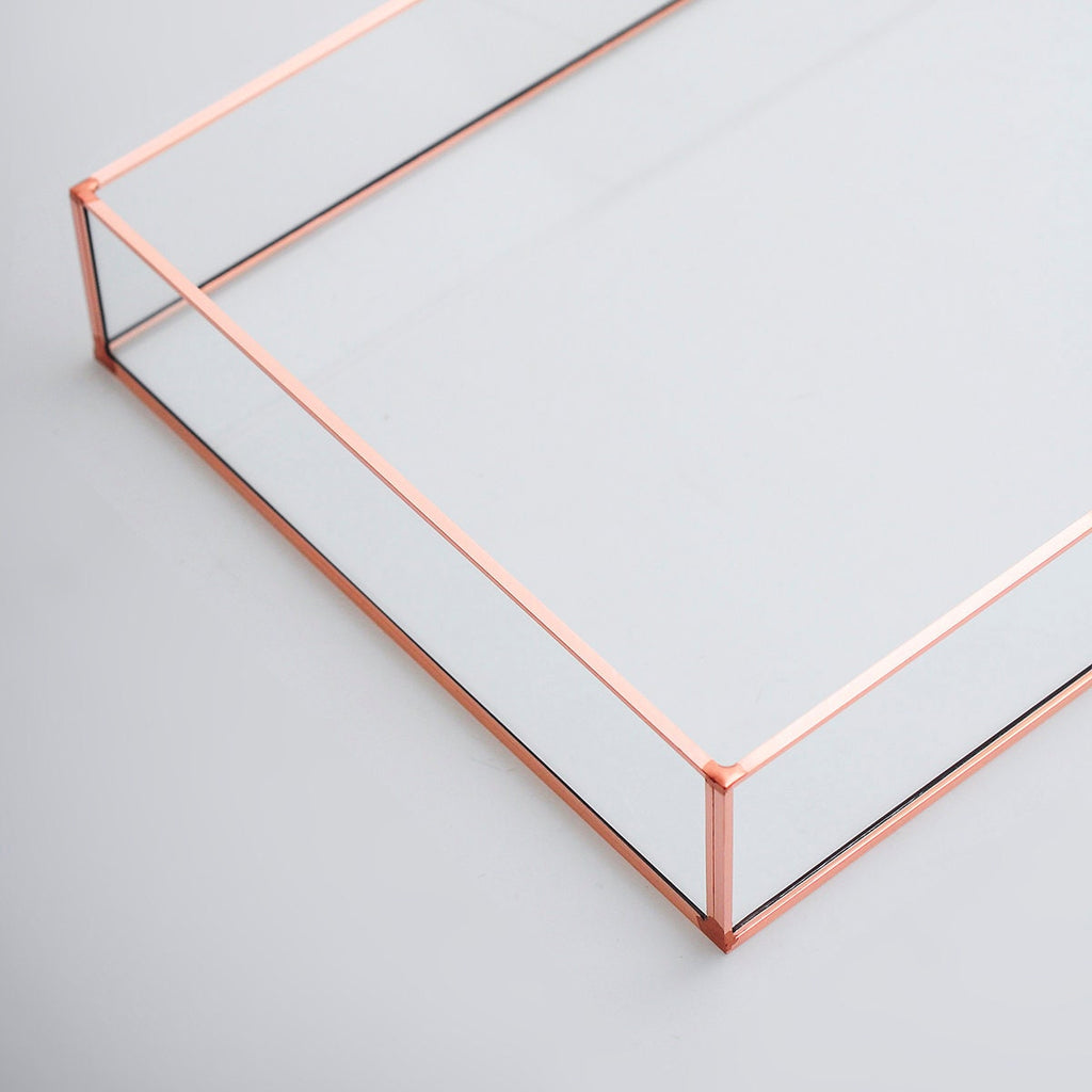 Tray Glass Copper Rose Gold Brass Black Makeup Organizer Perfect Home Decor Elegant Stylish Design