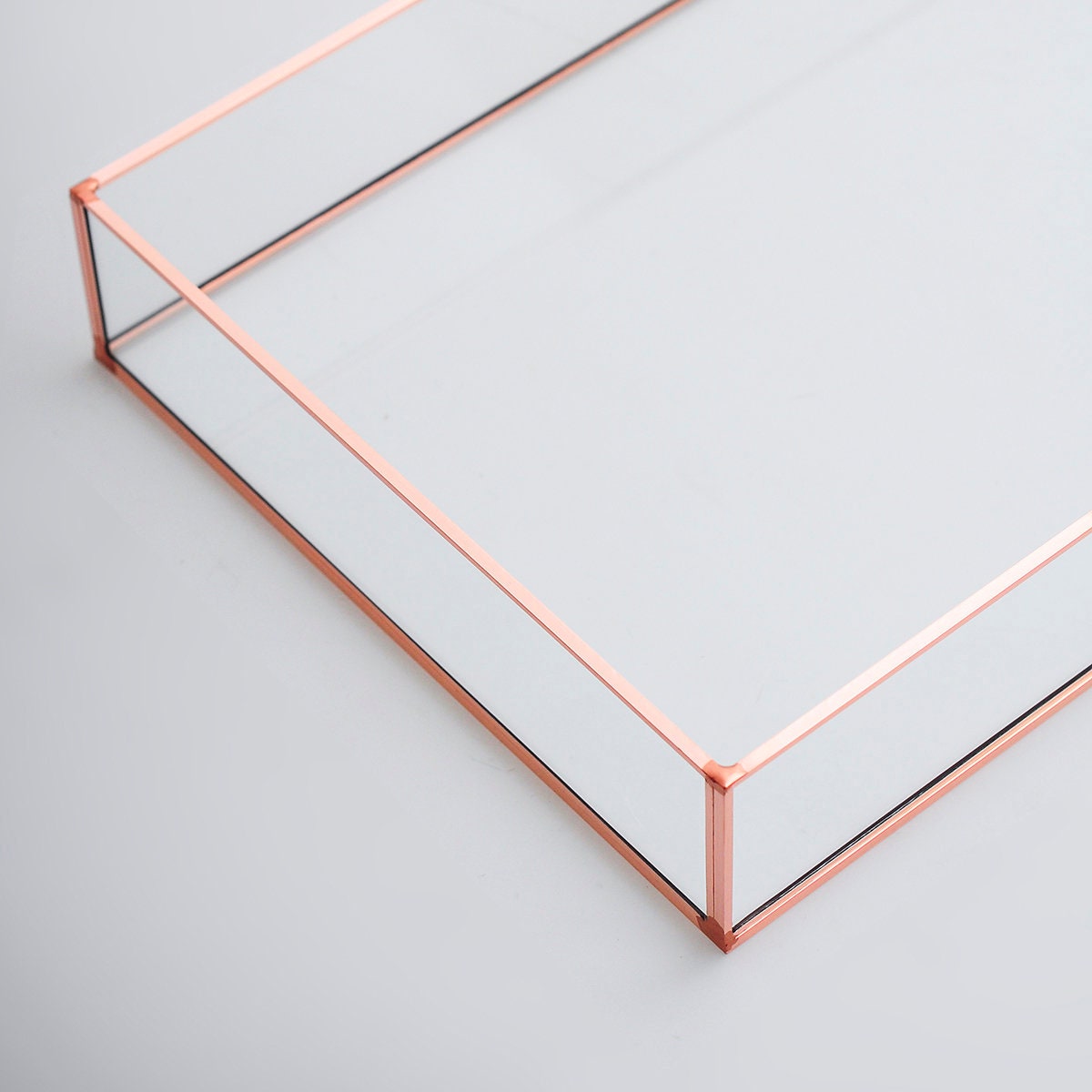 Tray Glass Copper Rose Gold Brass Black Makeup Organizer Perfect Home Decor Elegant Stylish Design