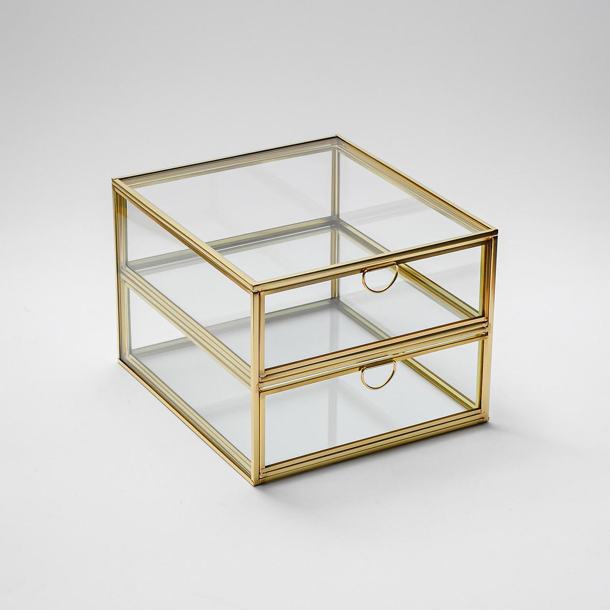 Glass Jewelry Organizer Box with Drawers, Brass Glass Display Case, Luxury Makeup Organizer, Gold Vanity Storage Box, Handmade Glass Box