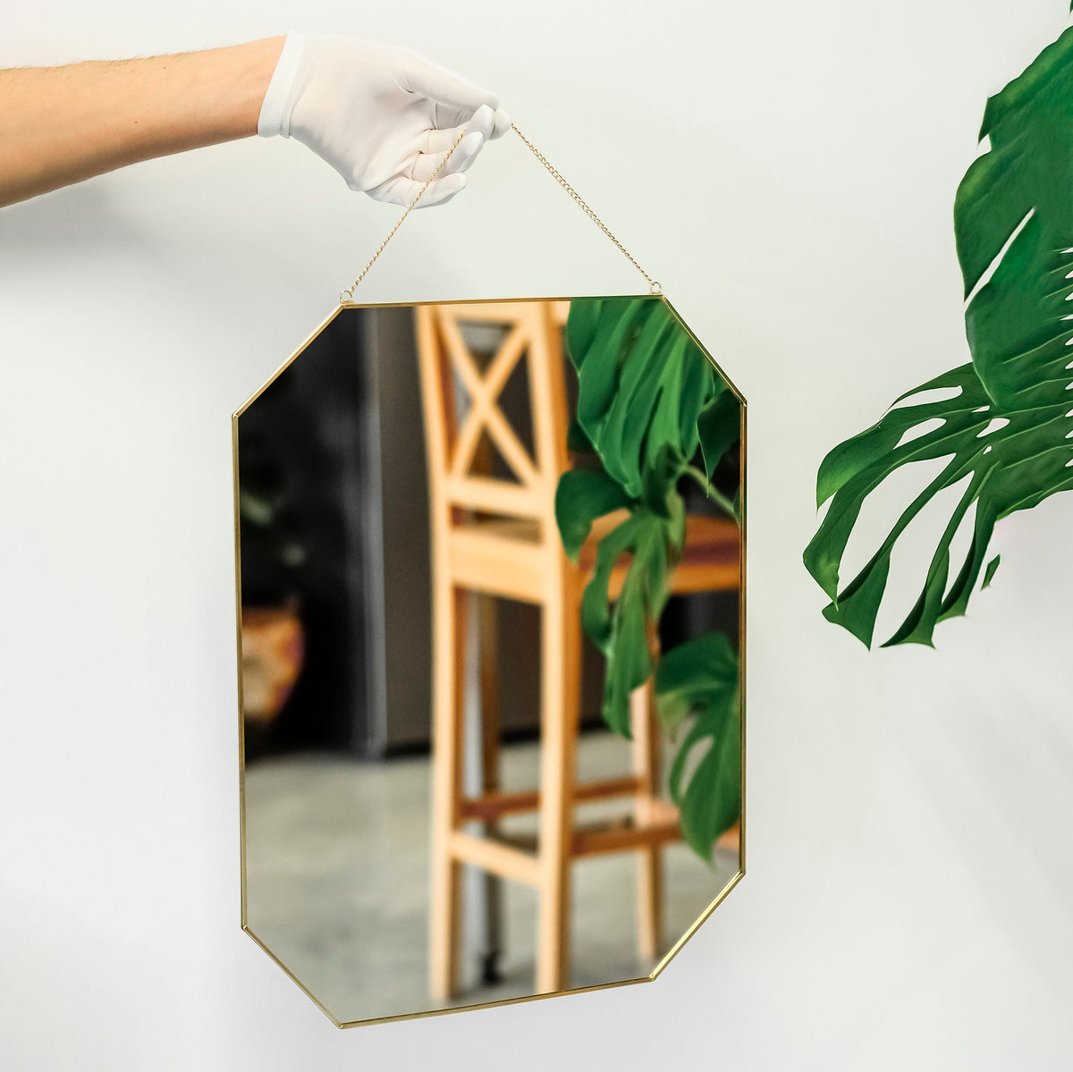 20x15" Brass Mirror Wall Hanging Bathroom Bohemian Decoration Nordic Style Makeup Gold With Decorative Wall Hanger