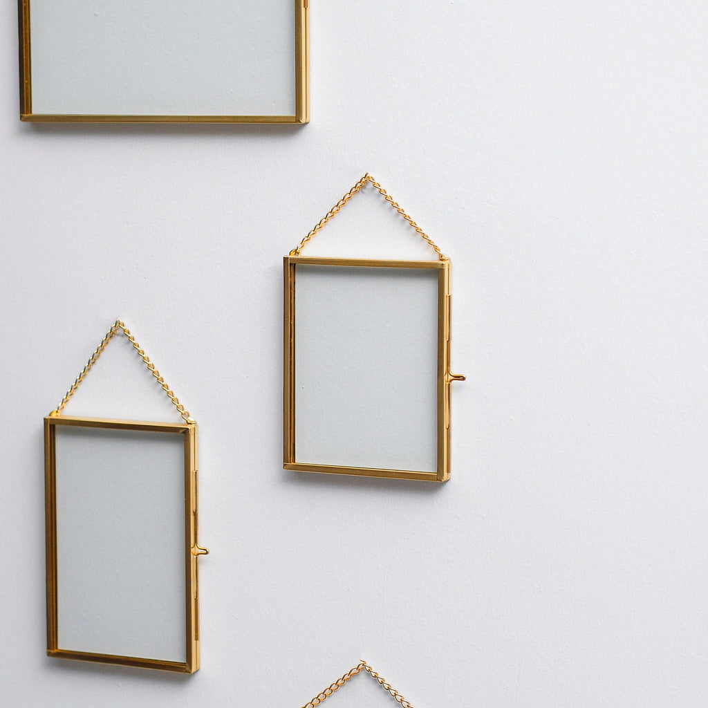 4x3" Floating Glass Frame Brass Gold Wall Hanging Photo Picture Double Bilderrahmen Vertical Pretty Perfect For Pressed Flower Arrangement