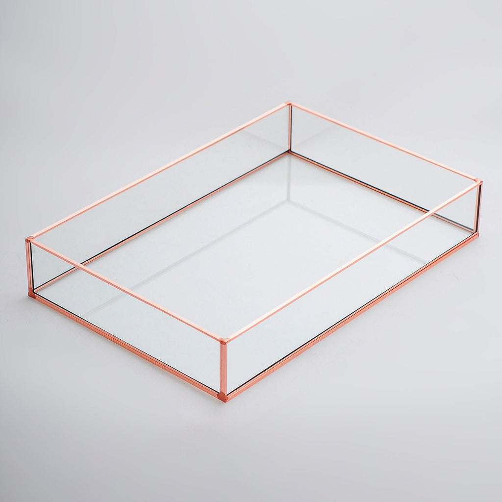 Tray Glass Copper Rose Gold Brass Black Makeup Organizer Perfect Home Decor Elegant Stylish Design