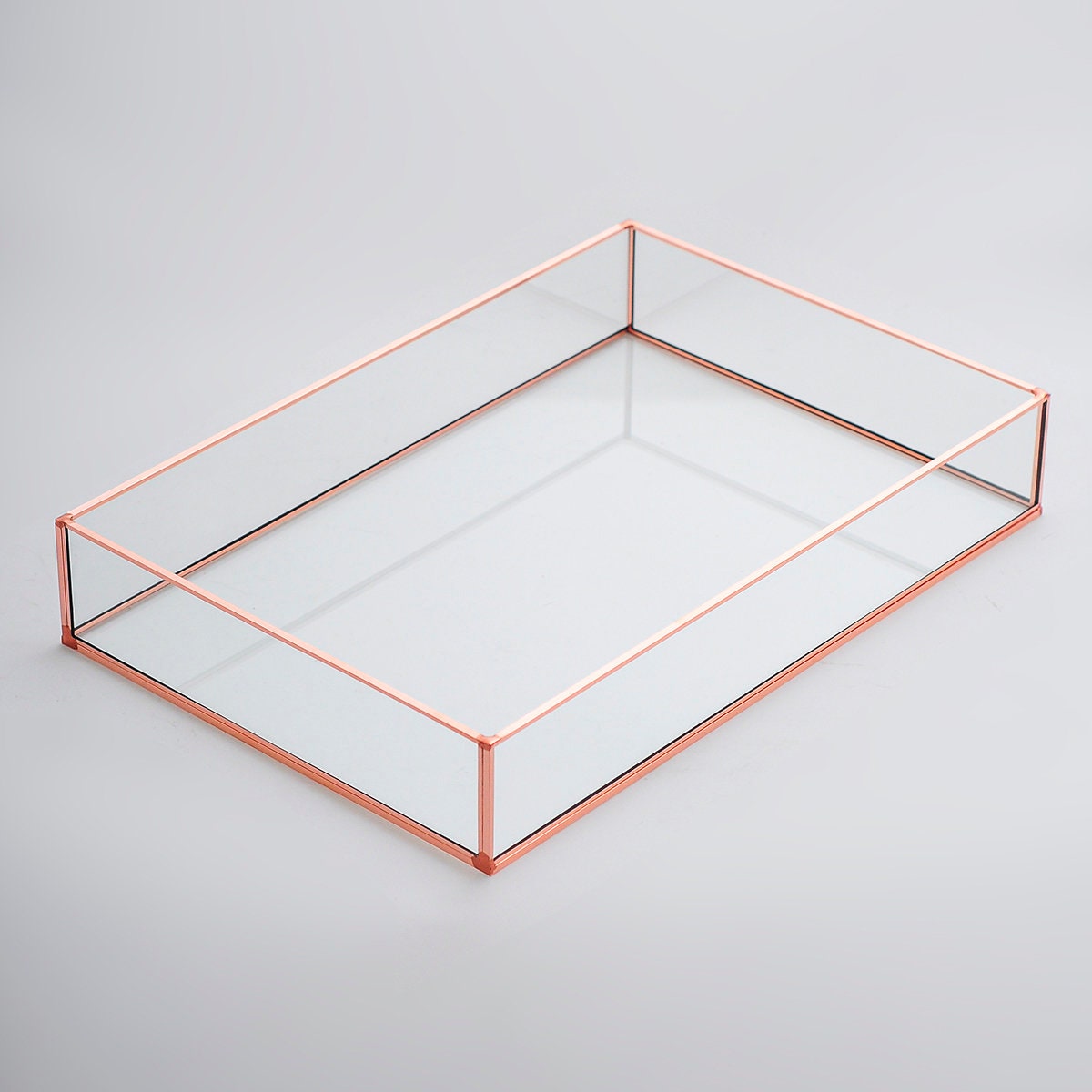 Tray Glass Copper Rose Gold Brass Black Makeup Organizer Perfect Home Decor Elegant Stylish Design