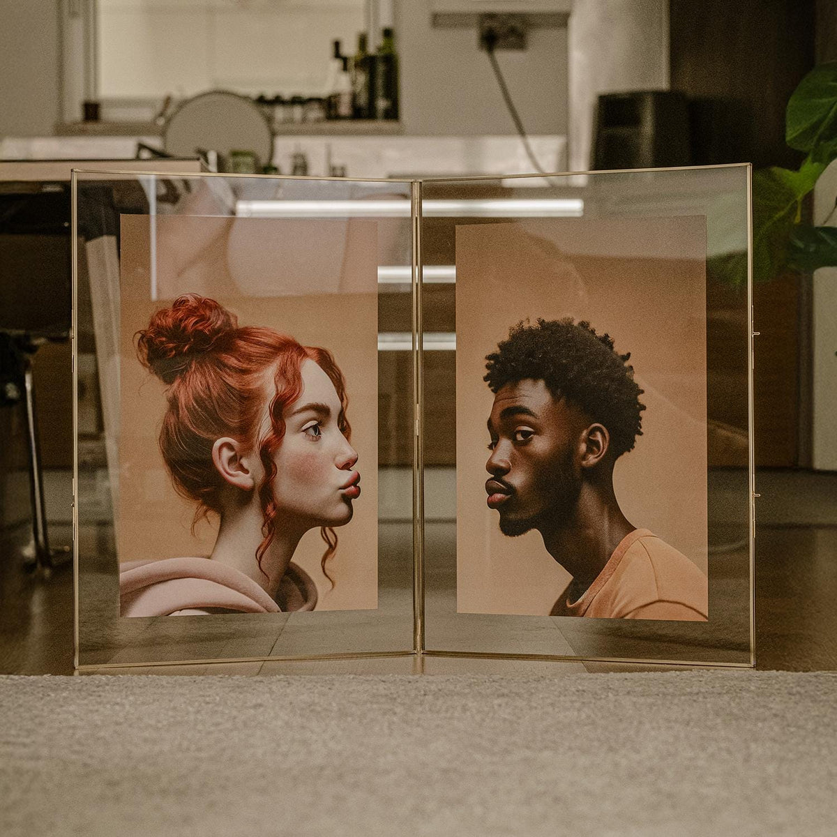 24x18" Large | Floating Frame | Desktop | Glass | Brass | Gold