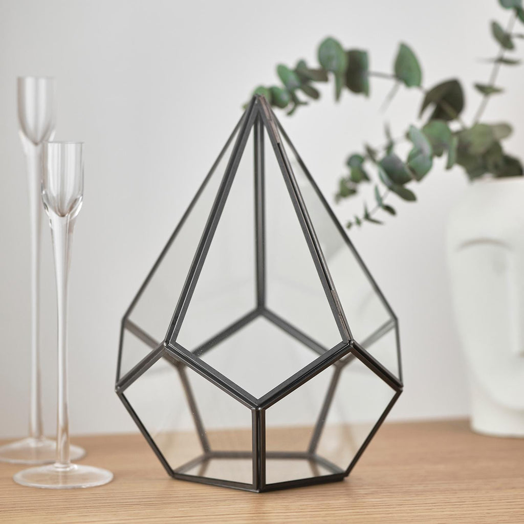 Glass Terrarium | Geometric | Large | Wedding Centerpiece | Card Box | Table Decor | Modern Vase | Container | Black Anthracite