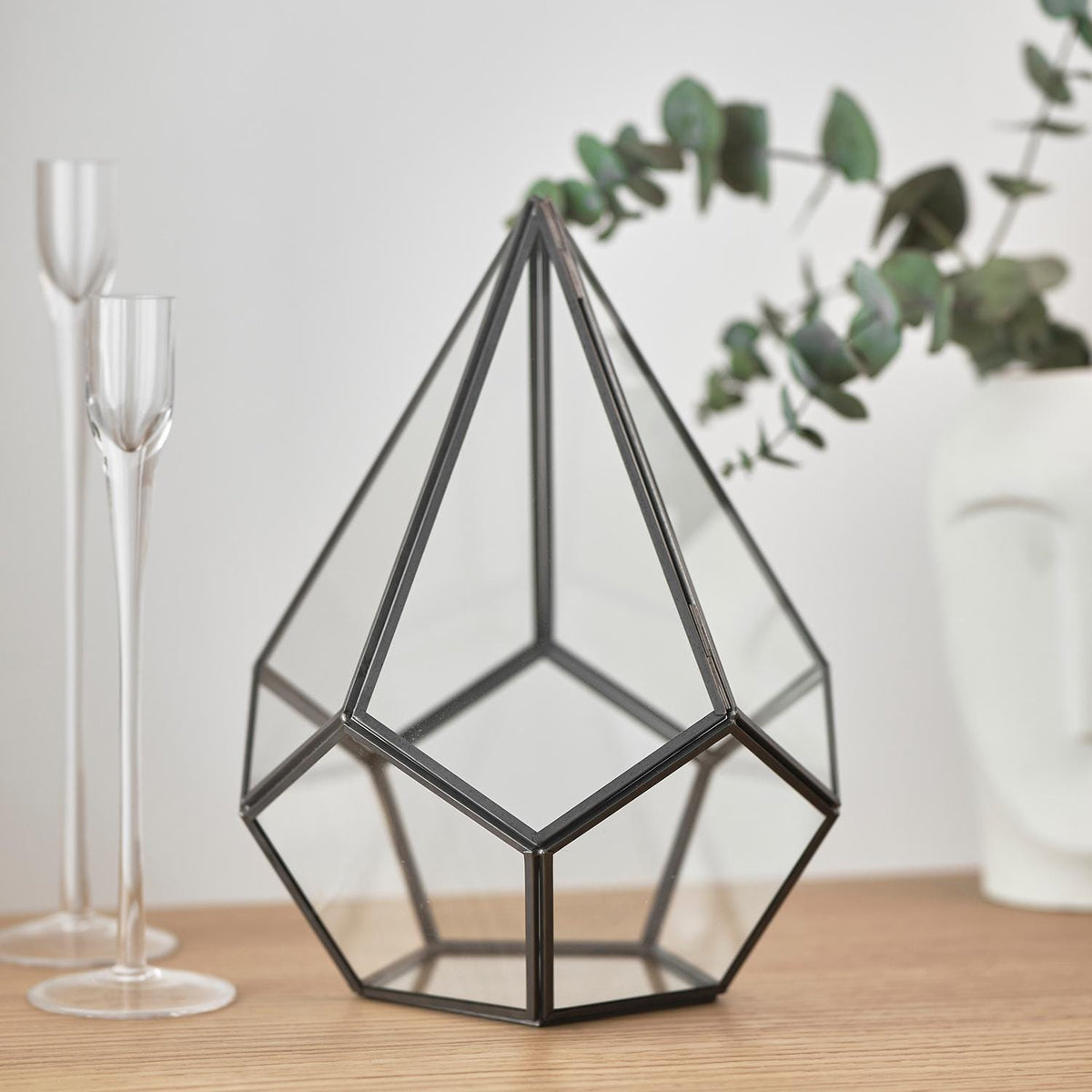 Glass Terrarium | Geometric | Large | Wedding Centerpiece | Card Box | Table Decor | Modern Vase | Container | Black Anthracite