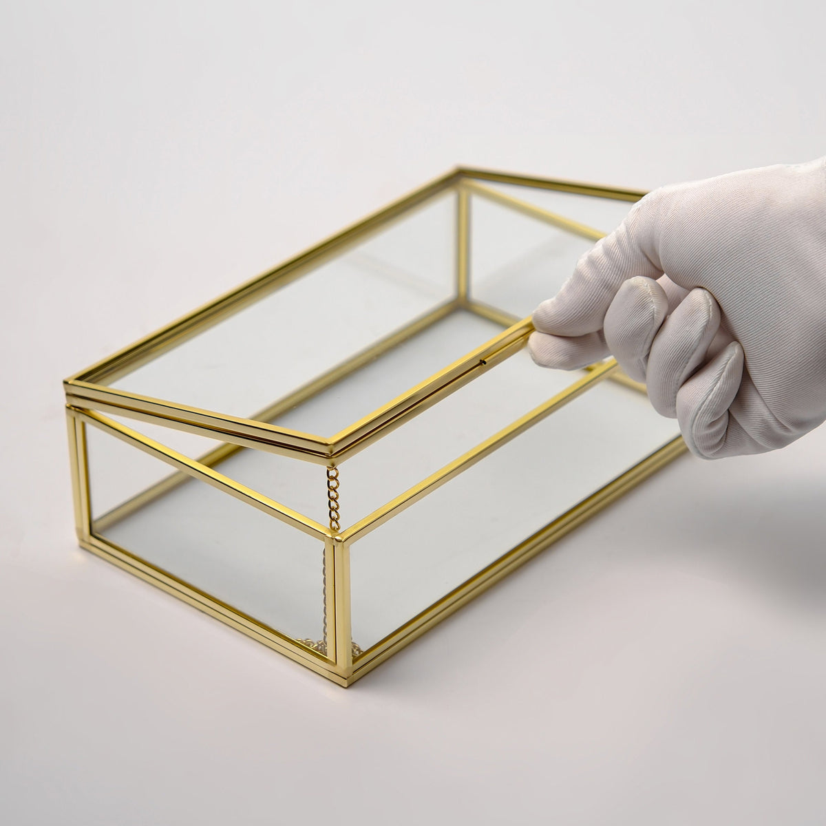 Gold Glass Keepsake Box with Photo Frame Lid, Handmade Brass Jewelry Storage, Pressed Flower Display, Wedding Memory Box