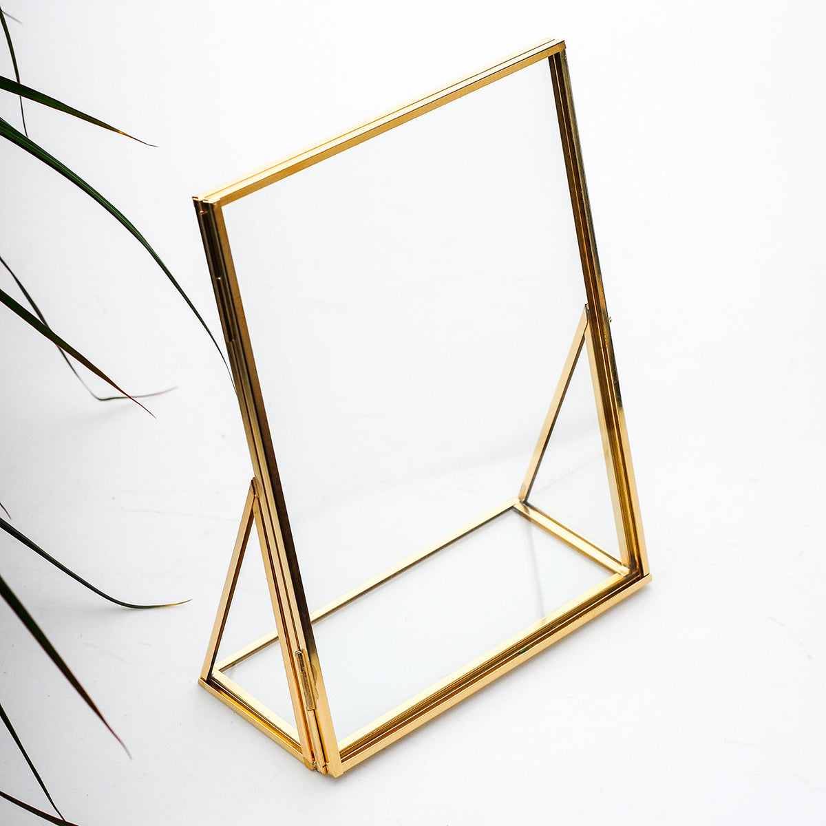 8x6" Floating Glass Frame Brass Gold Desktop Photo Picture Double Bilderrahmen Vertical Pretty Perfect For Pressed Flower Arrangement