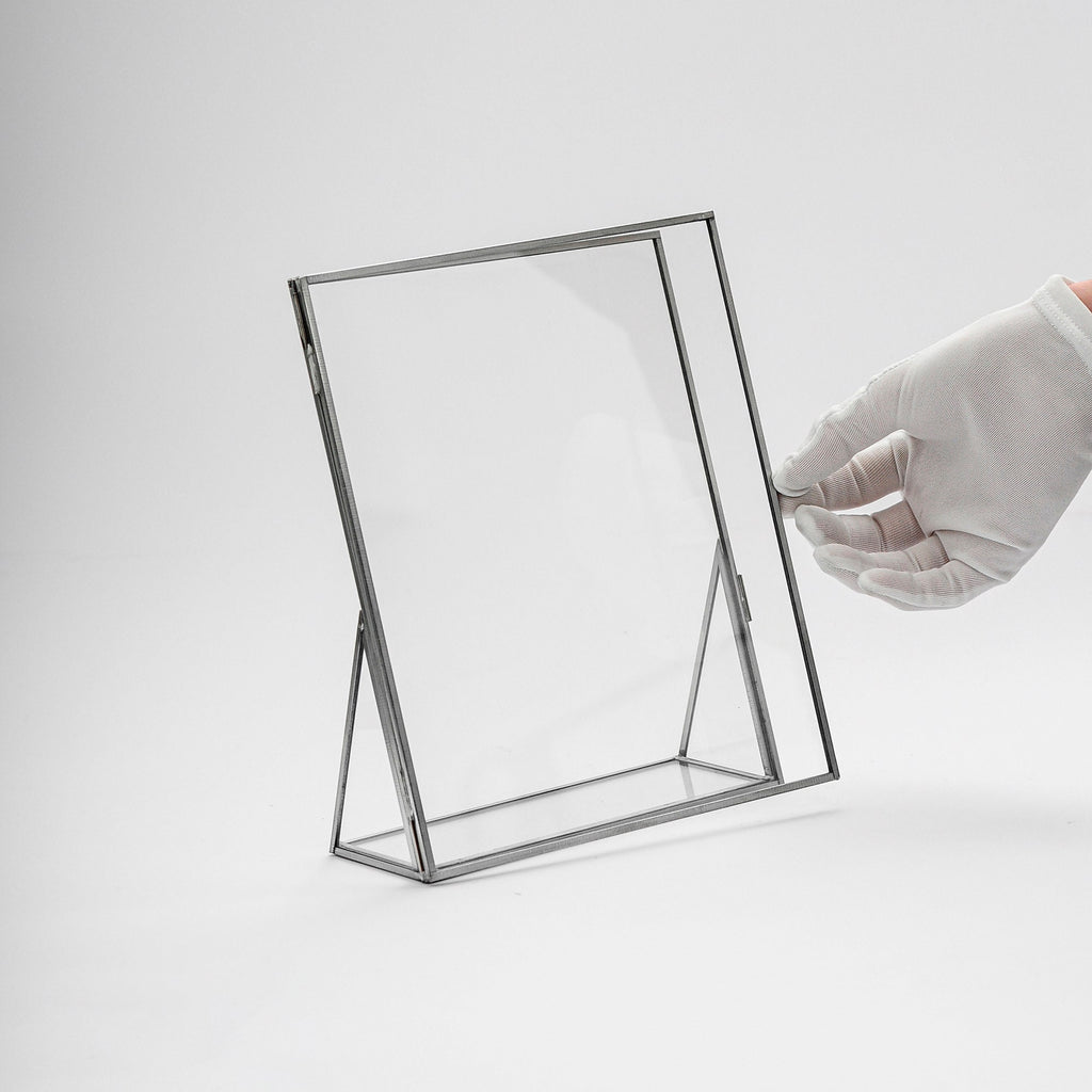 10x8" Floating Glass Frame Silver Desktop Photo Picture Double Tabletop Bilderrahmen Vertical Pretty Perfect For Pressed Flower Arrangement