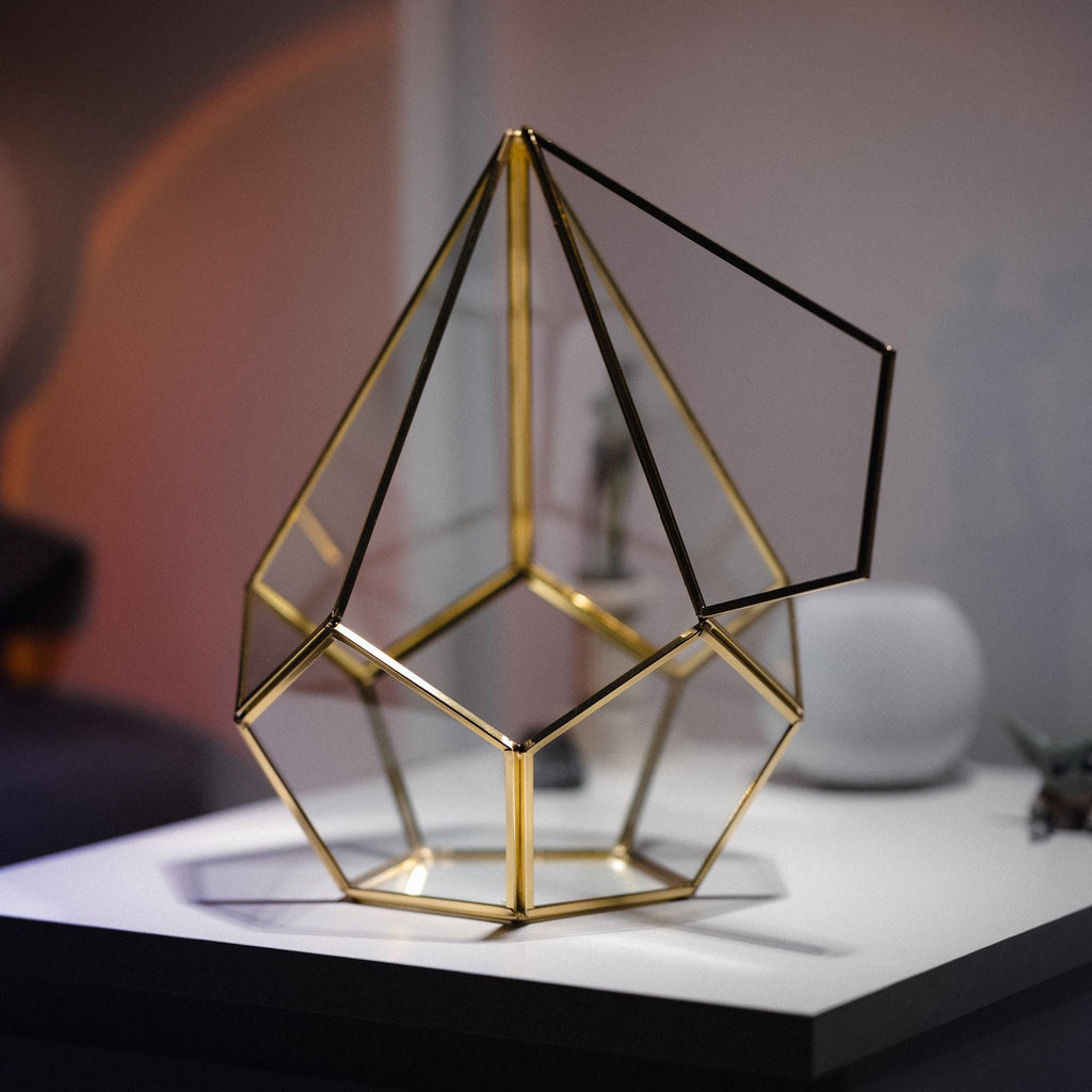 Geometric Glass Terrarium Container | Brass Gold Frame | Large Succulent Planter | Modern Home and Wedding Decor | Unique Gift Idea