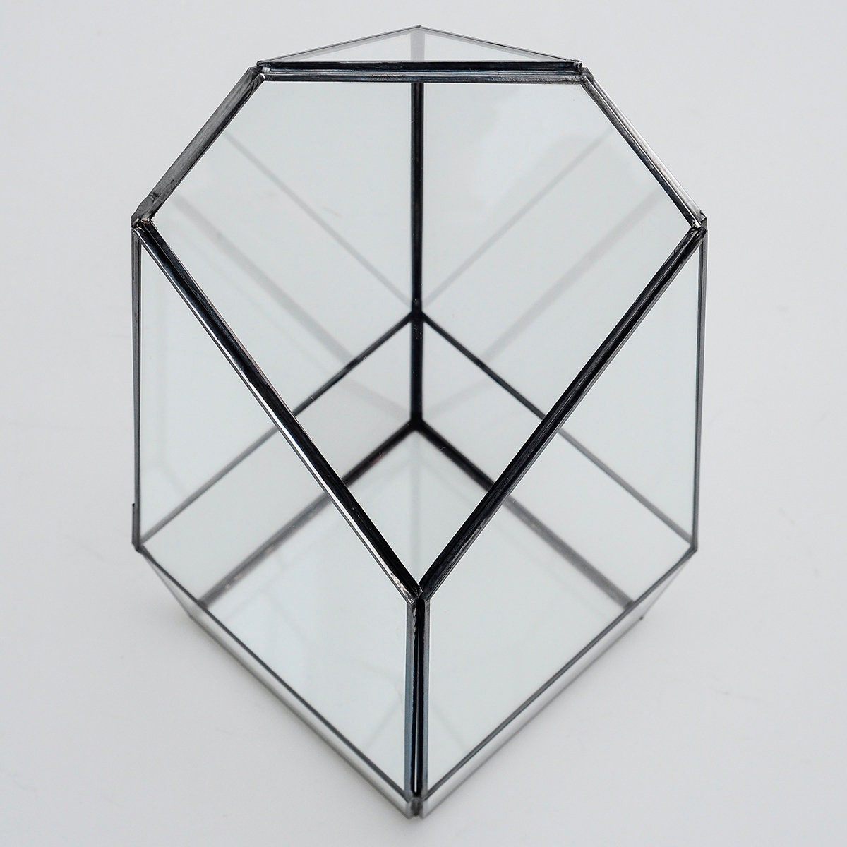 Geometric Terrarium Glass Black 10x5x5"