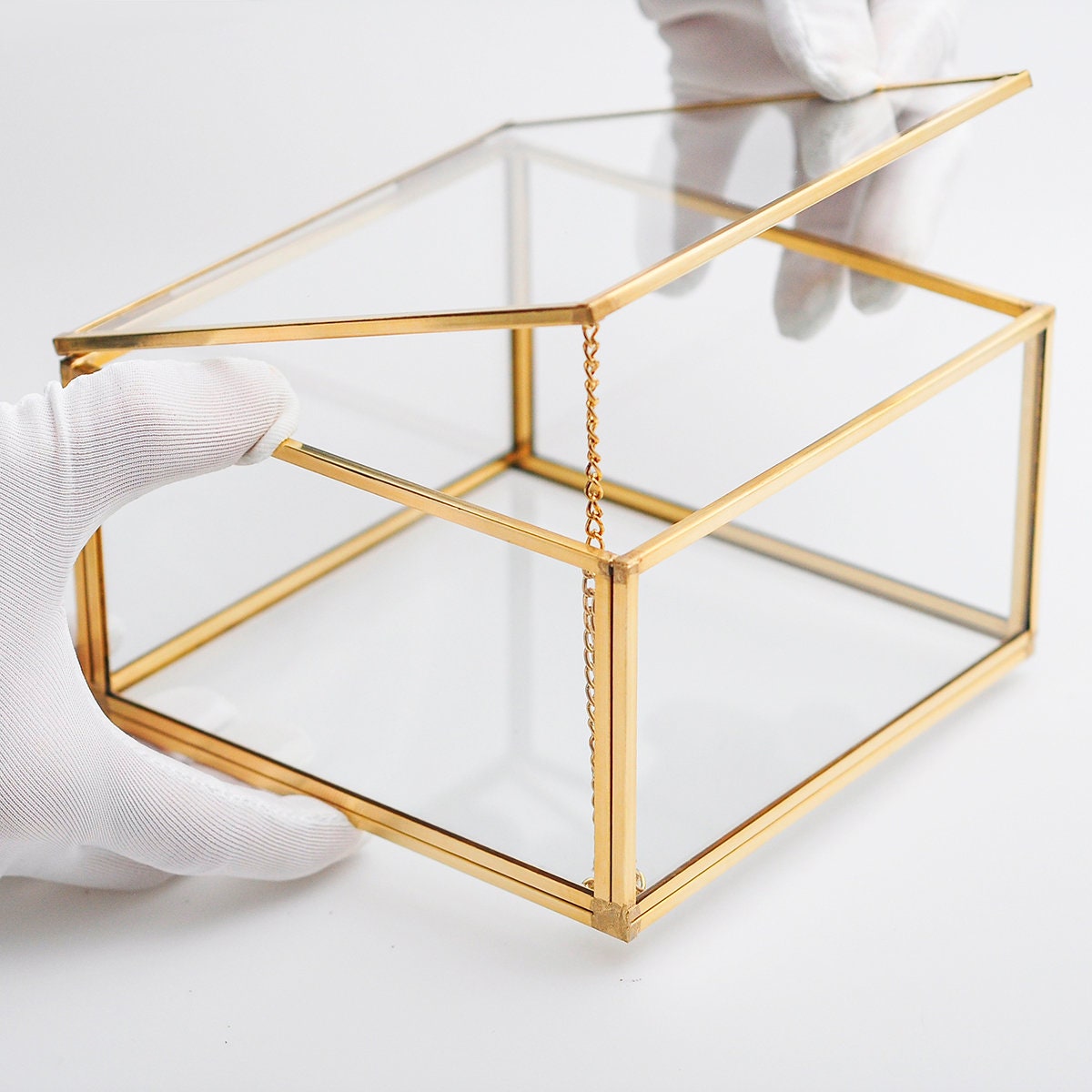 6x6x3" Display Case Glass Photo Box Brass Gold Card Customizable Personalizable Jewelry Wedding Bouquet Keepsake Organizer Christmas Gift