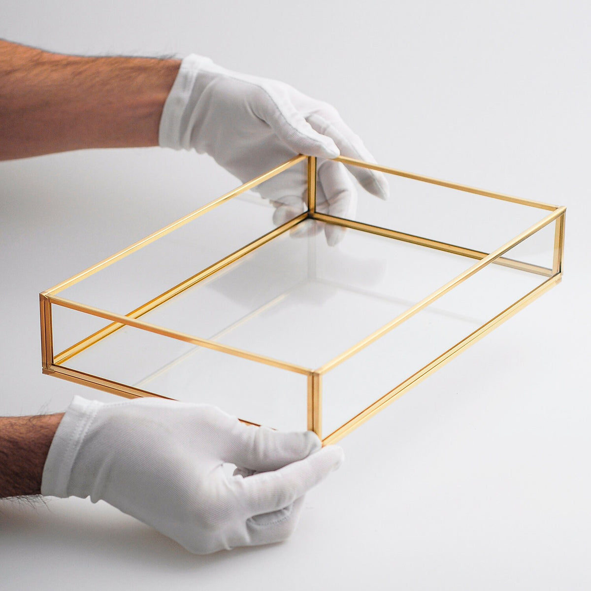 12x8x2" Wedding Tray Makeup Organizer Glass Brass Gold
