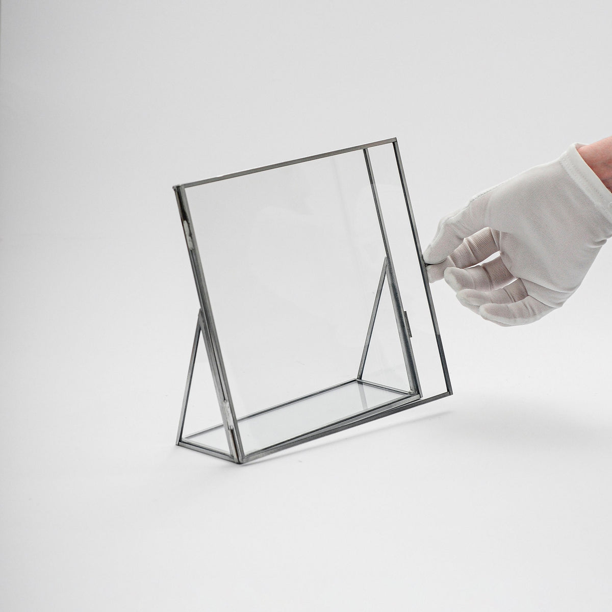 8x8" Floating Glass Frame Silver Desktop Photo Picture Double Tabletop Bilderrahmen Vertical Pretty Perfect For Pressed Flower Arrangement