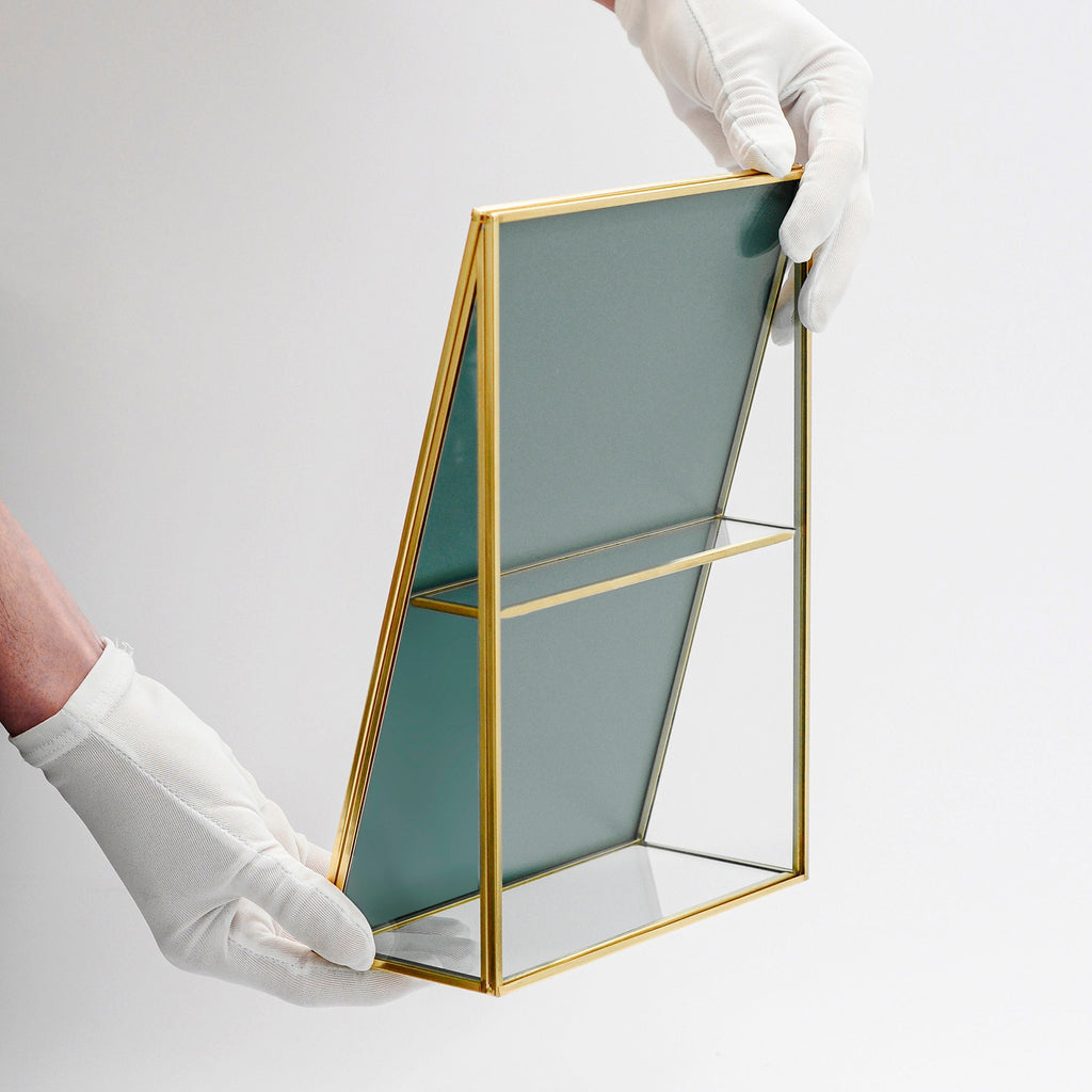 12x8x3" Vanity Makeup Mirror Desktop Brass Gold Organizer