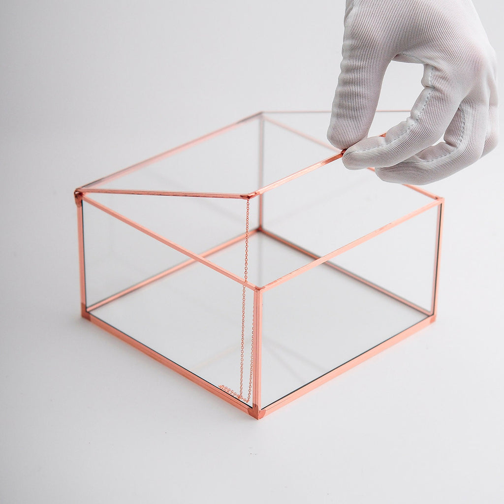 6x6x3" Display Case Glass Photo Box Copper Rose Card Customizable Personalizable Jewelry Wedding Bouquet Keepsake Organizer Christmas Gift