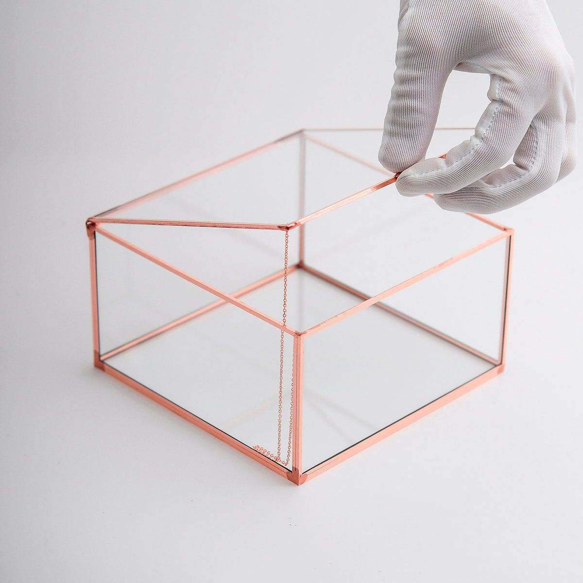 6x6x3" Display Case Glass Photo Box Copper Rose Card Customizable Personalizable Jewelry Wedding Bouquet Keepsake Organizer Christmas Gift
