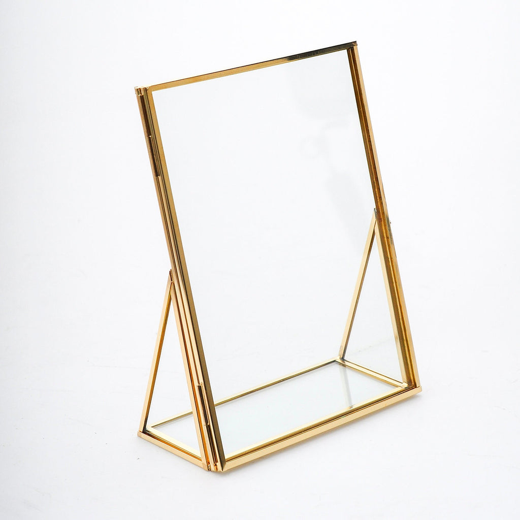 8x6" Floating Glass Frame Brass Gold Desktop Photo Picture Double Bilderrahmen Vertical Pretty Perfect For Pressed Flower Arrangement