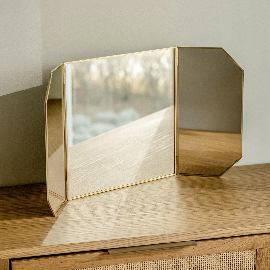 24x12" Vanity Makeup Mirror Brass Desktop Tabletop  Desk Gold Decorative Scandinavian Portable Bedroom Bohemian Modern Decor Christmas Gift
