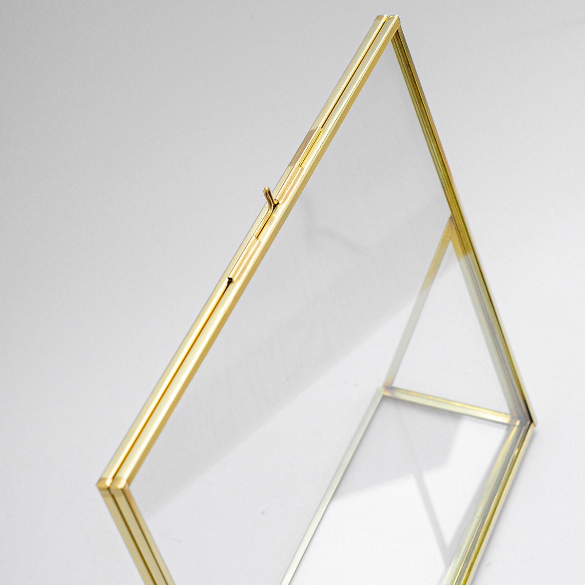 10x8" Floating Glass Frame Brass Desktop Photo Picture Double Tabletop Bilderrahmen Vertical Pretty Perfect For Pressed Flower Arrangement