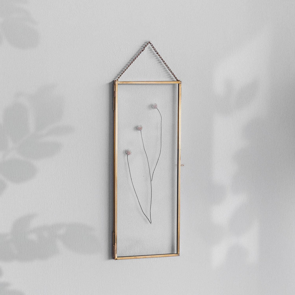 12x4 inch | Picture | Photo Frames | Pressed Flowers | With Chain | Glass | Brass & Gold