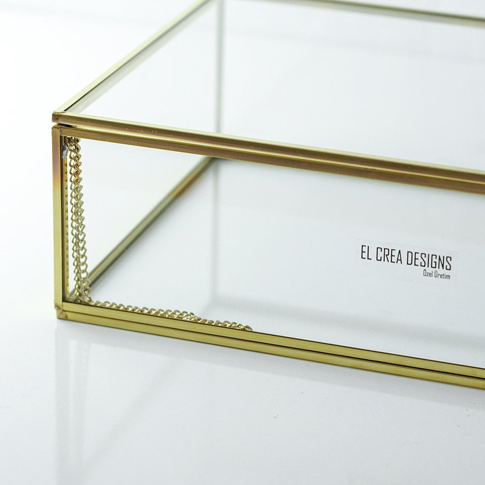 12x8x3" Display Case Glass Photo Box Brass Gold Card Customizable Personalizable Jewelry Wedding Bouquet Keepsake Organizer Christmas Gift
