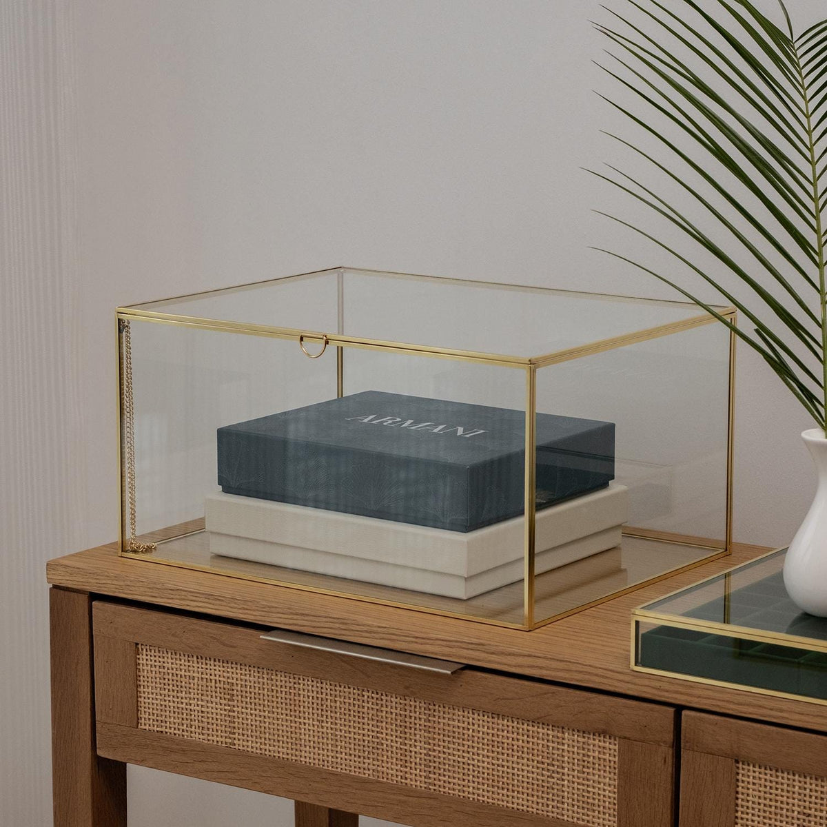 Jewelry Display Case | Glass Showcase Cabinet | Large Counter Stand | Brass Gold | Wedding Accessory Storage Box