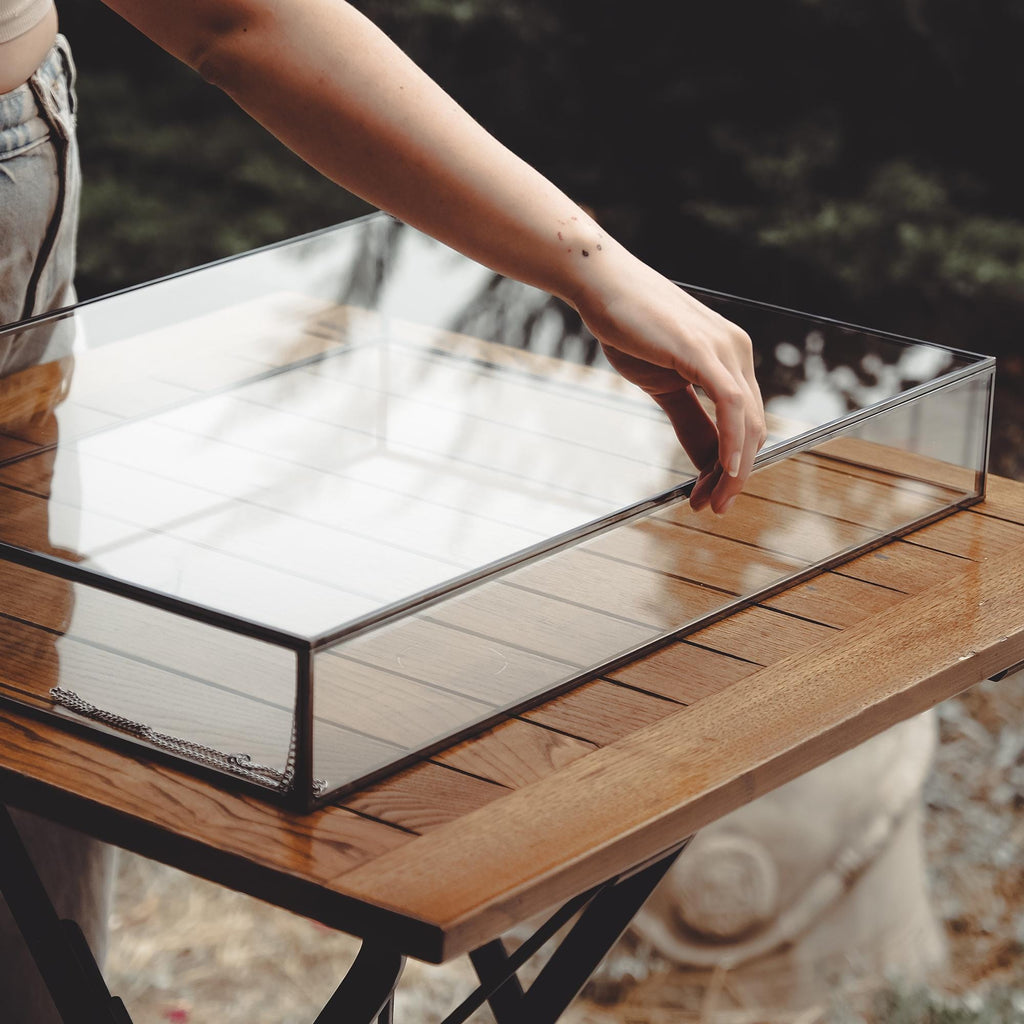 Jewelry Display Case | Glass Showcase Cabinet | Large Counter Stand | Black | Silver | Brass |  Necklace, Bracelet & Wedding Accessory Box