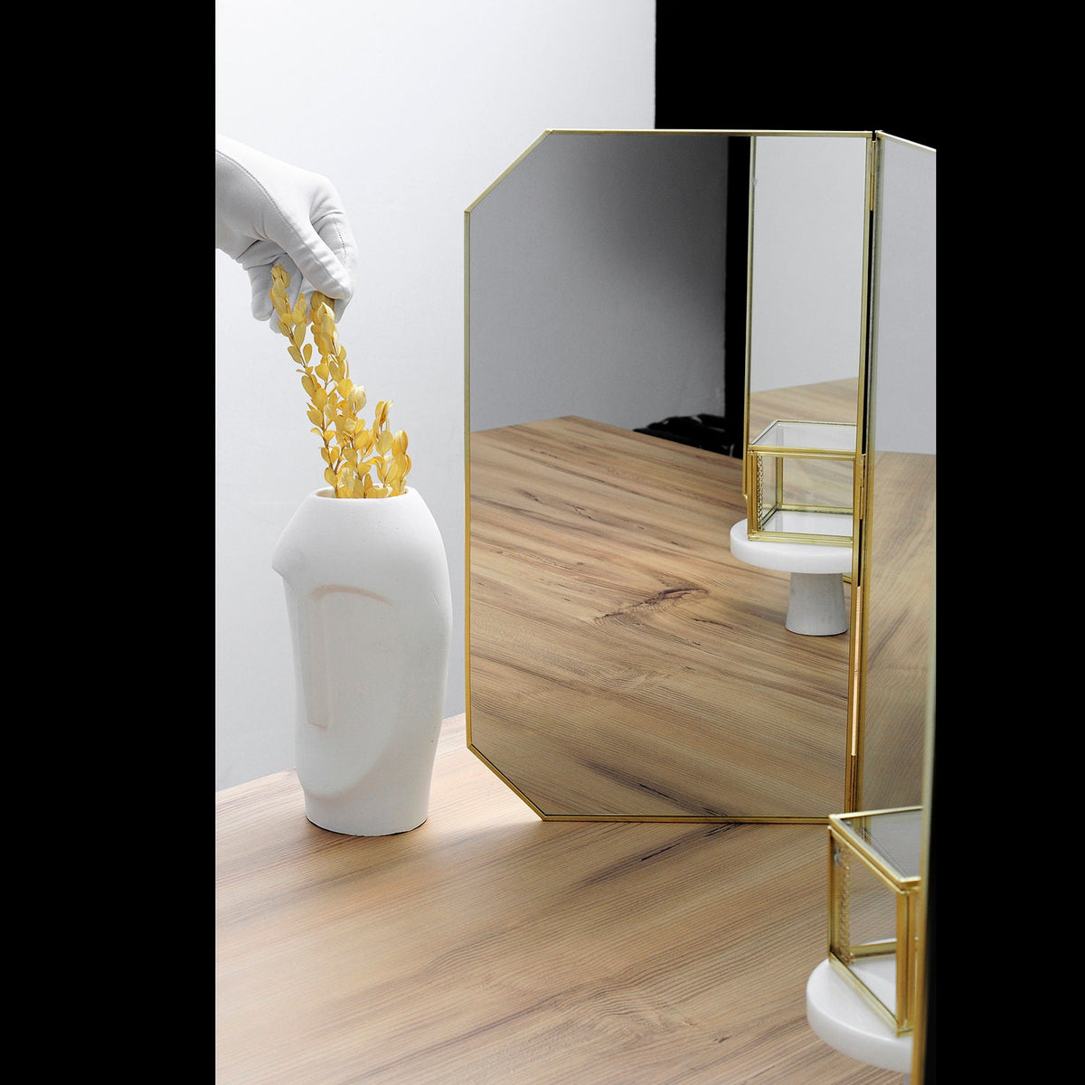 40x18" Vanity Makeup Mirror Brass Desktop Tabletop  Desk Gold Decorative Scandinavian Portable Bedroom Bohemian Modern Decor Christmas Gift