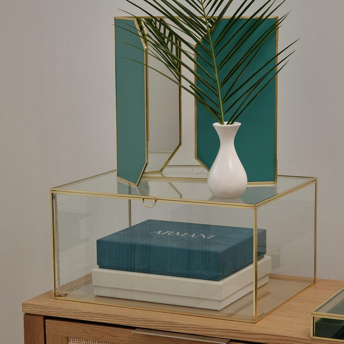 Jewelry Display Case | Glass Showcase Cabinet | Large Counter Stand | Brass Gold | Wedding Accessory Storage Box