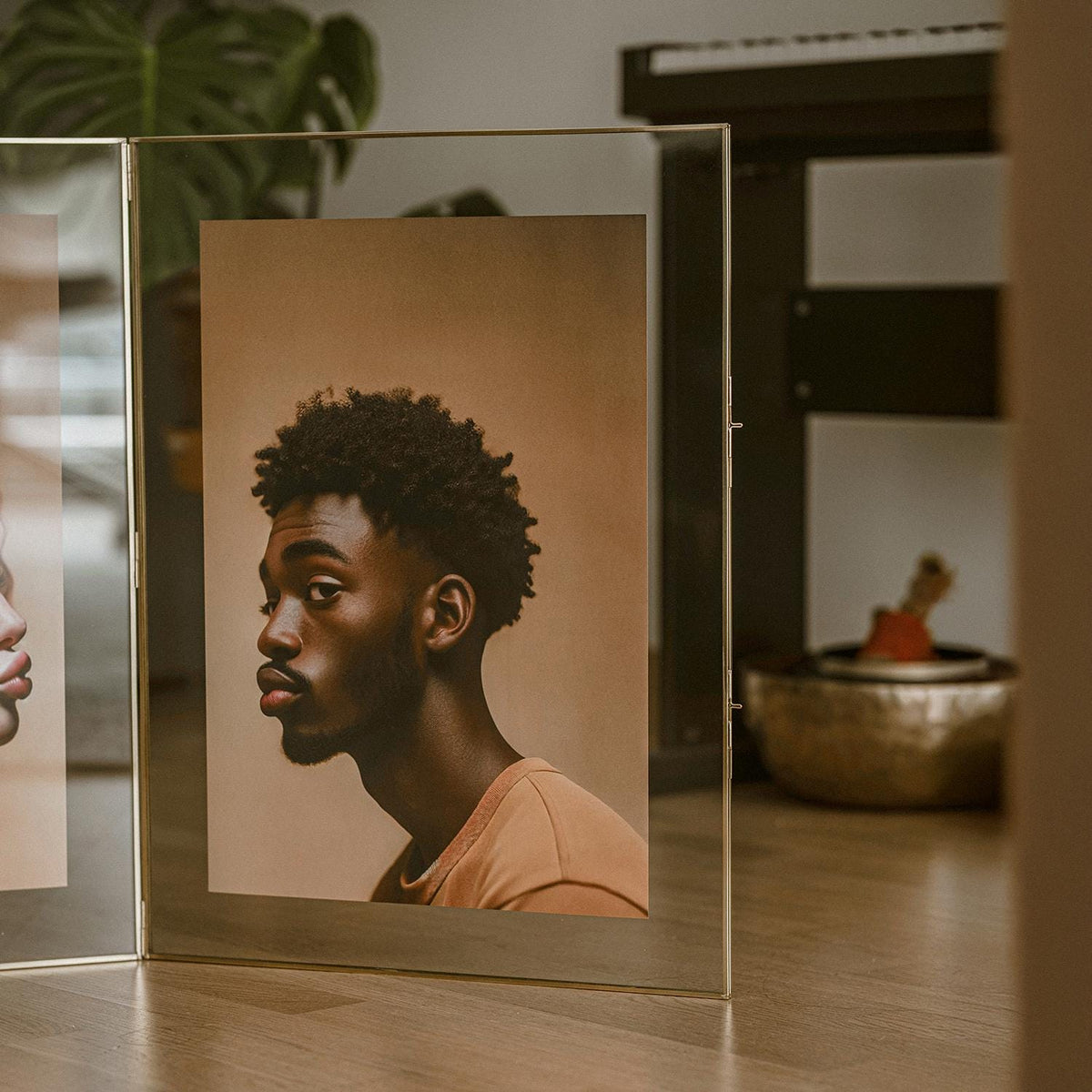 24x18" Large | Floating Frame | Desktop | Glass | Brass | Gold